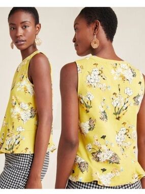 Anthropologie Eva Franco Yellow Arborist Floral Peplum Top